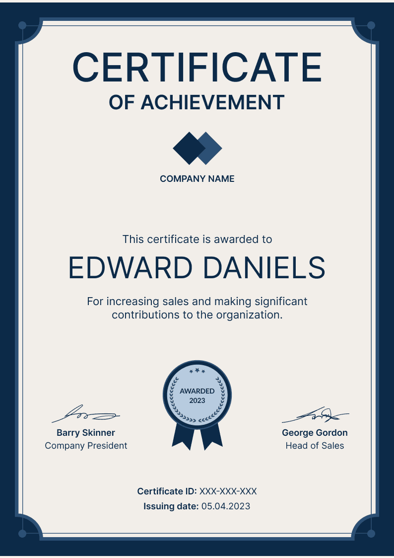 Professional and modern certificate of achievement Professional and modern certificate of achievement