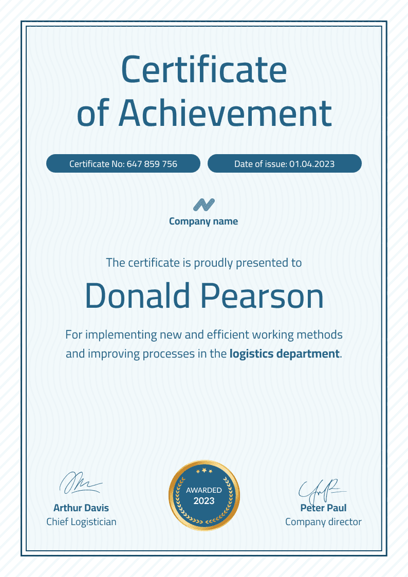 Professional and calm certificate of achievement Professional and calm certificate of achievement