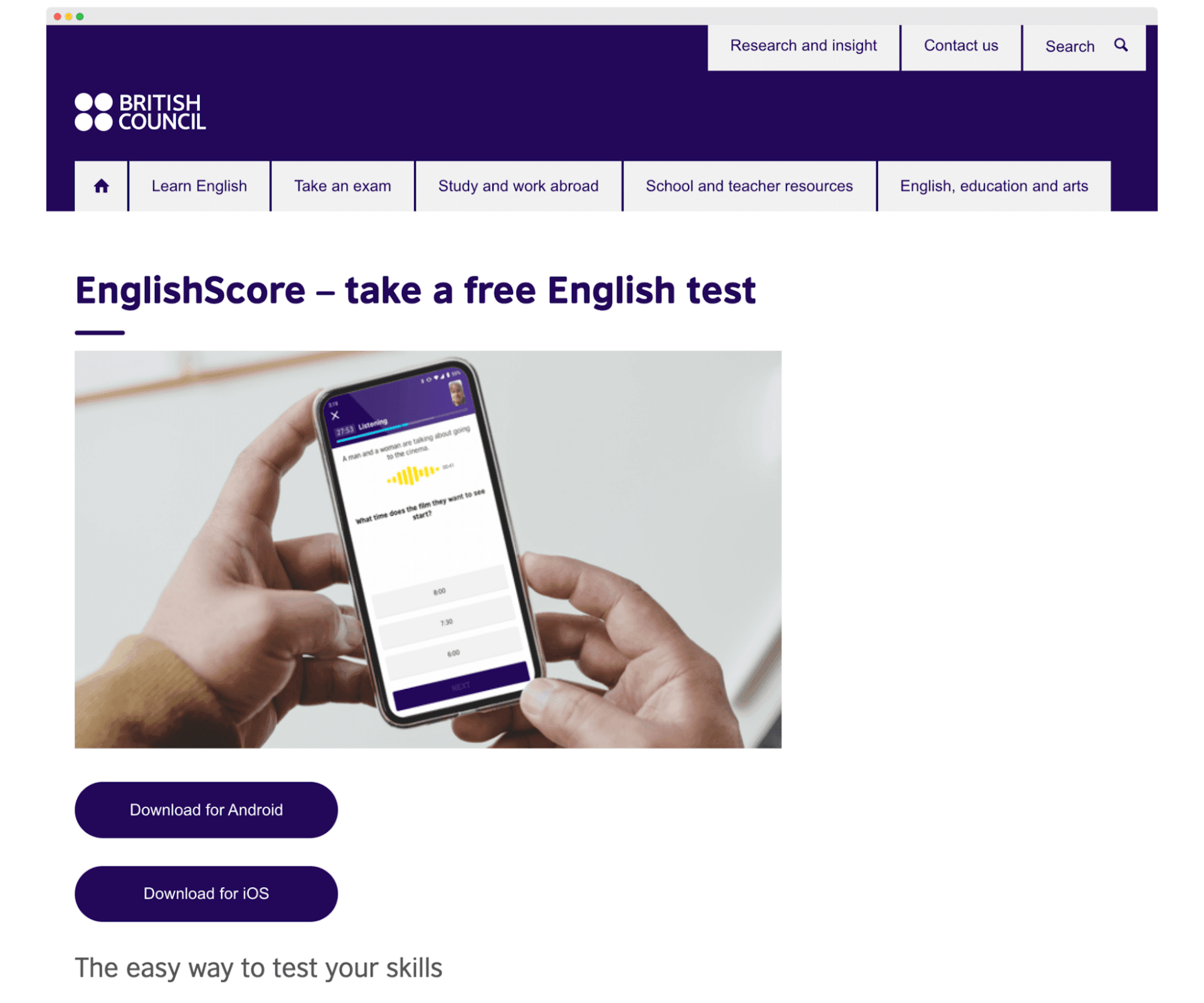 British Council english test with certificate.