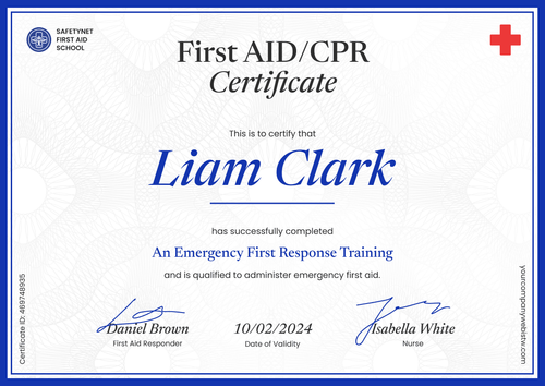 Professional and Simple First-Aid and CPR Certificate Template landscape