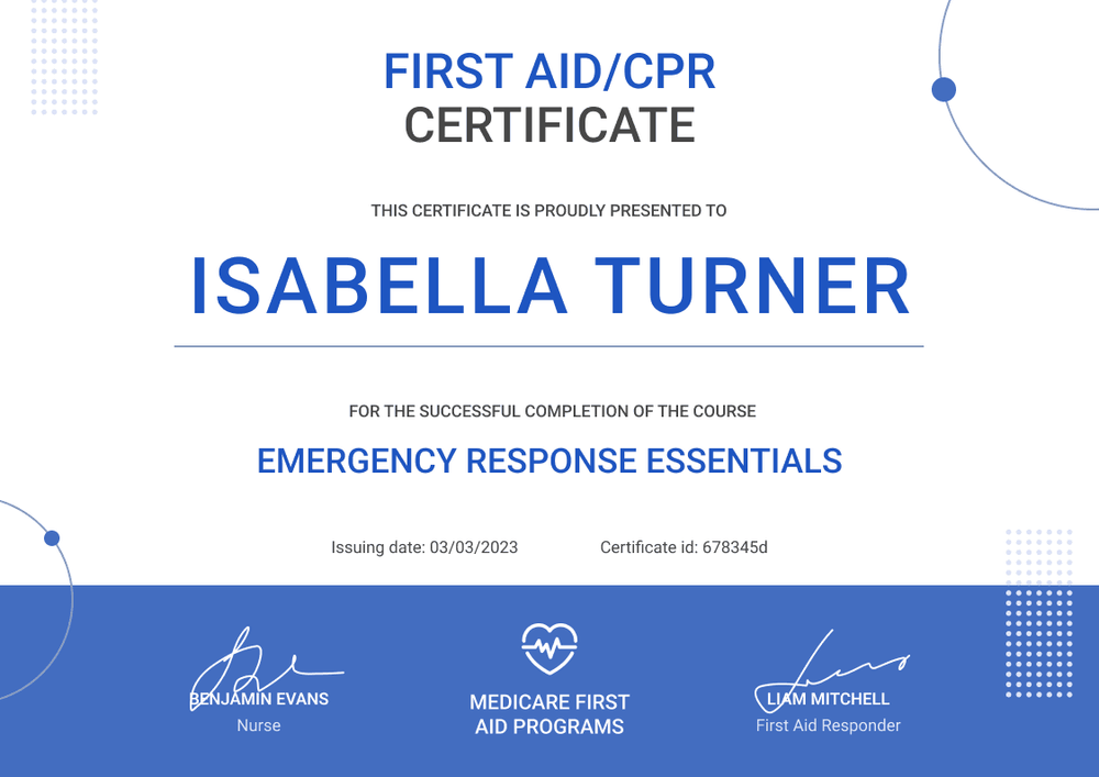 Professional and Minimalistic First-Aid and CPR Certificate Template landscape Professional and Minimalistic First-Aid and CPR Certificate Template landscape