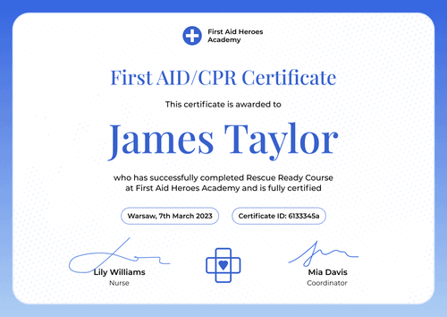 Modern and Professional First-Aid and CPR Certificate Template landscape Modern and Professional First-Aid and CPR Certificate Template landscape