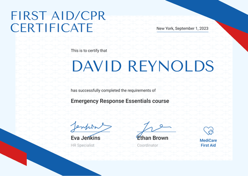 Professional and Framed First-Aid and CPR Certificate Template landscape