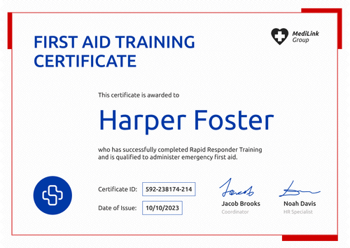 Professional and Printable First-Aid and CPR Certificate Template landscape