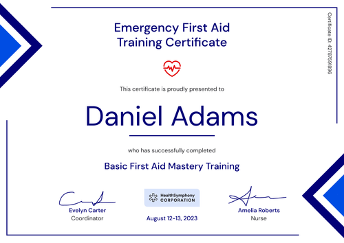 Professional and Geometric First-Aid and CPR Certificate Template landscape