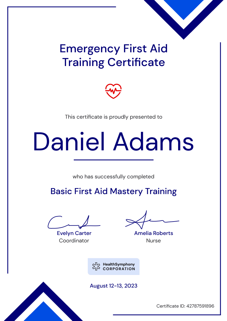 Professional and geometric first-aid and CPR certificate template Professional and geometric first-aid and CPR certificate template