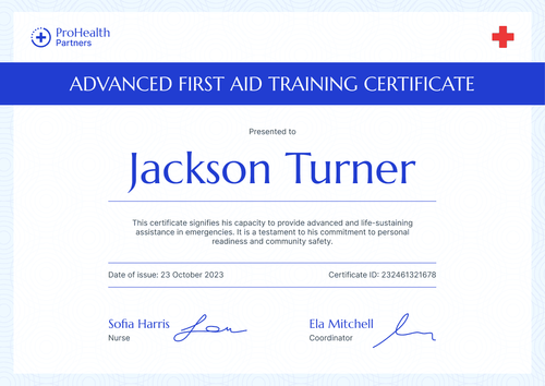 Professional and Subtle First-Aid and CPR Certificate Template landscape
