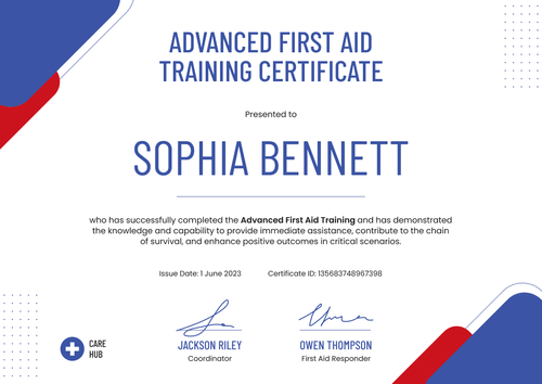 Professional and Clear First-Aid and CPR Certificate Template landscape