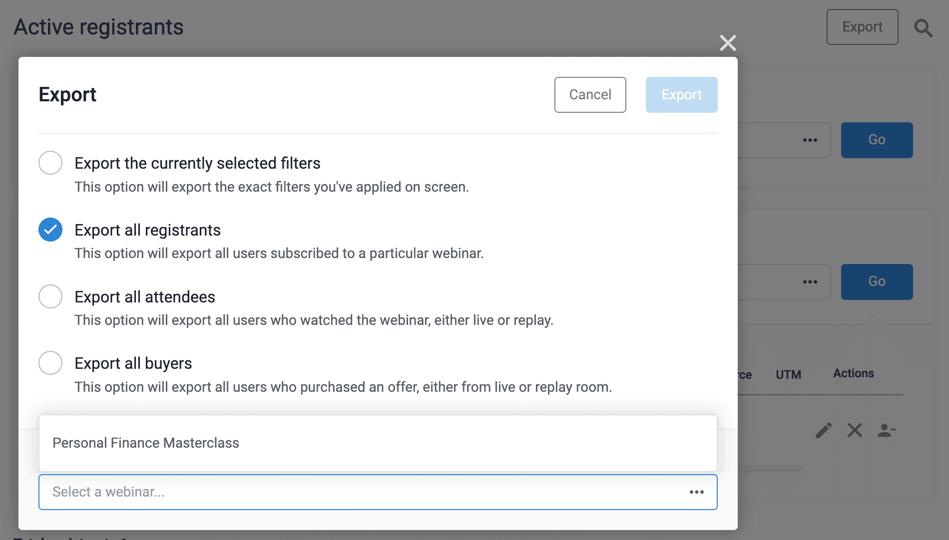 Exporting recipeints data from WebinarJam to send certificates automatically.