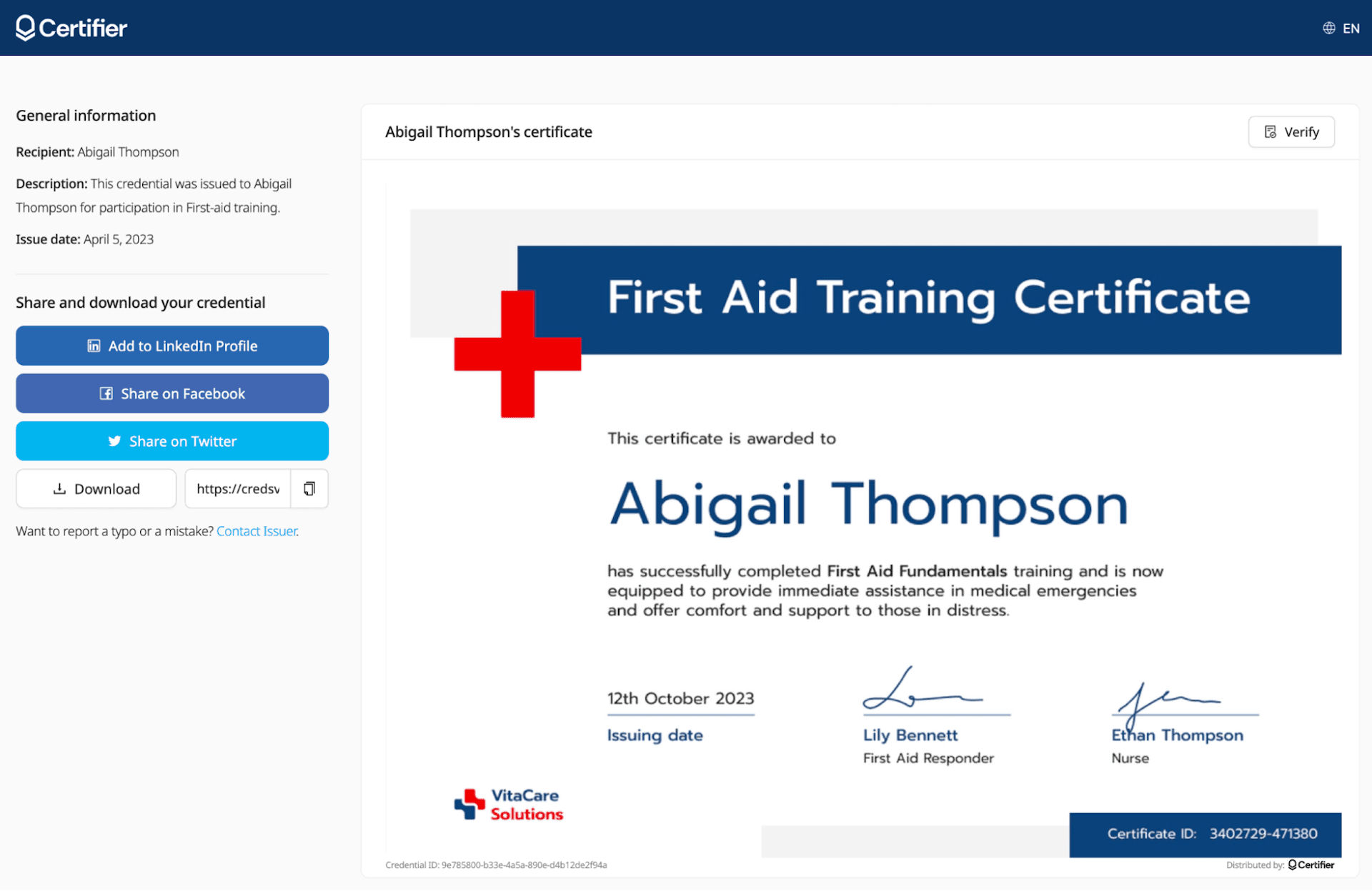 Certifier preview dashboard to check details before sending certificates to first aid trainers.