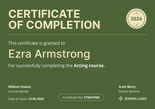 Minimalist and modern course completion certificate template landscape Minimalist and modern course completion certificate template landscape