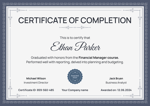 Traditional and formal completion certificate template landscape