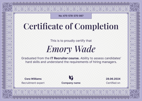 Rich and formal training completion certificate template landscape