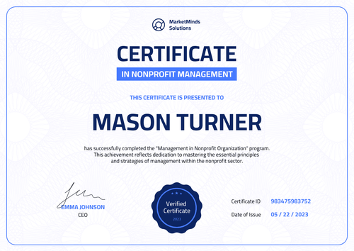 Modern and professional nonprofit management certificate template landscape