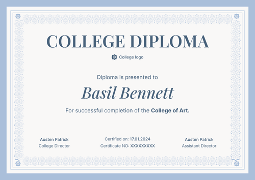 Traditional and formal college diploma template landscape