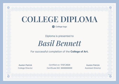 Traditional and formal college diploma template landscape Traditional and formal college diploma template landscape