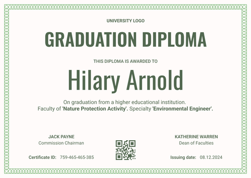 Formal and framed graduation diploma template landscape