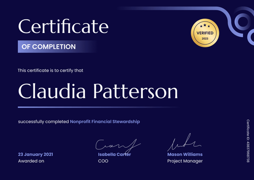 Professional and navy non-profit completion certificate template landscape