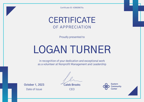 Geometric and professional nonprofit appreciation certificate template landscape