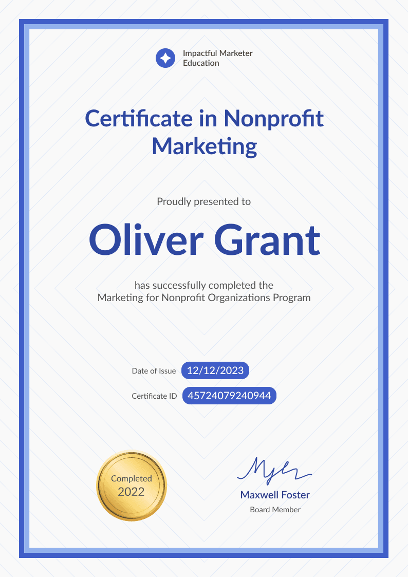 Diagonal and professional nonprofit marketing certificate template
