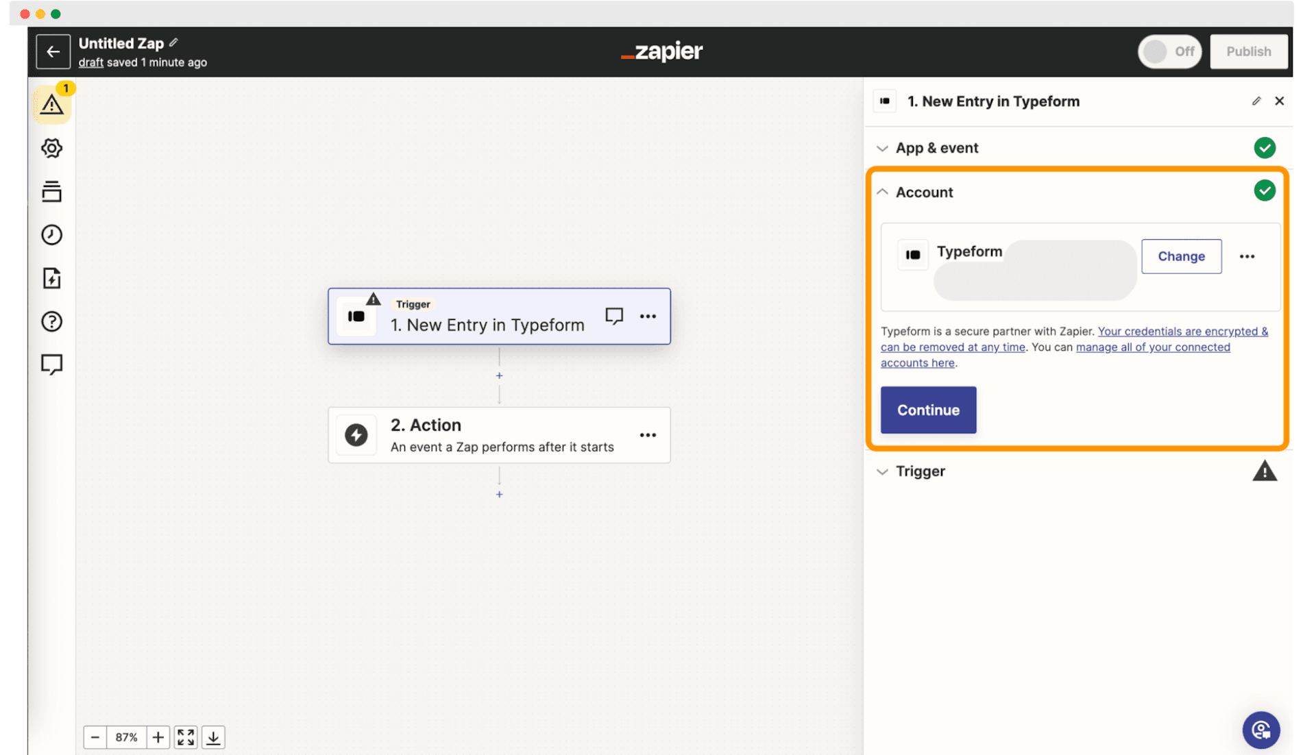 Connecting Typeform survey with Zapier.