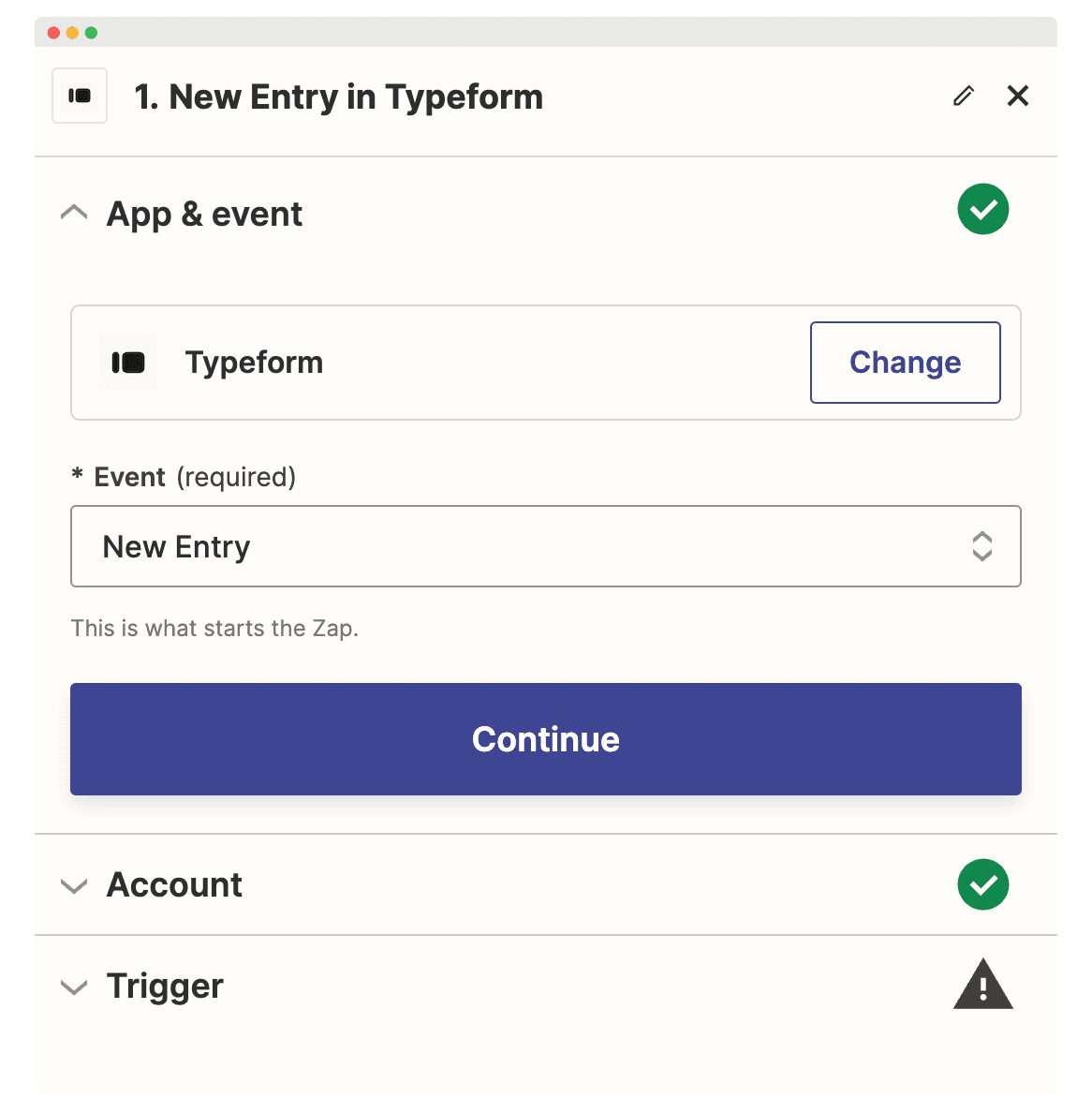 Setting up a new entry in Typeform as a Trigger to create certificates.