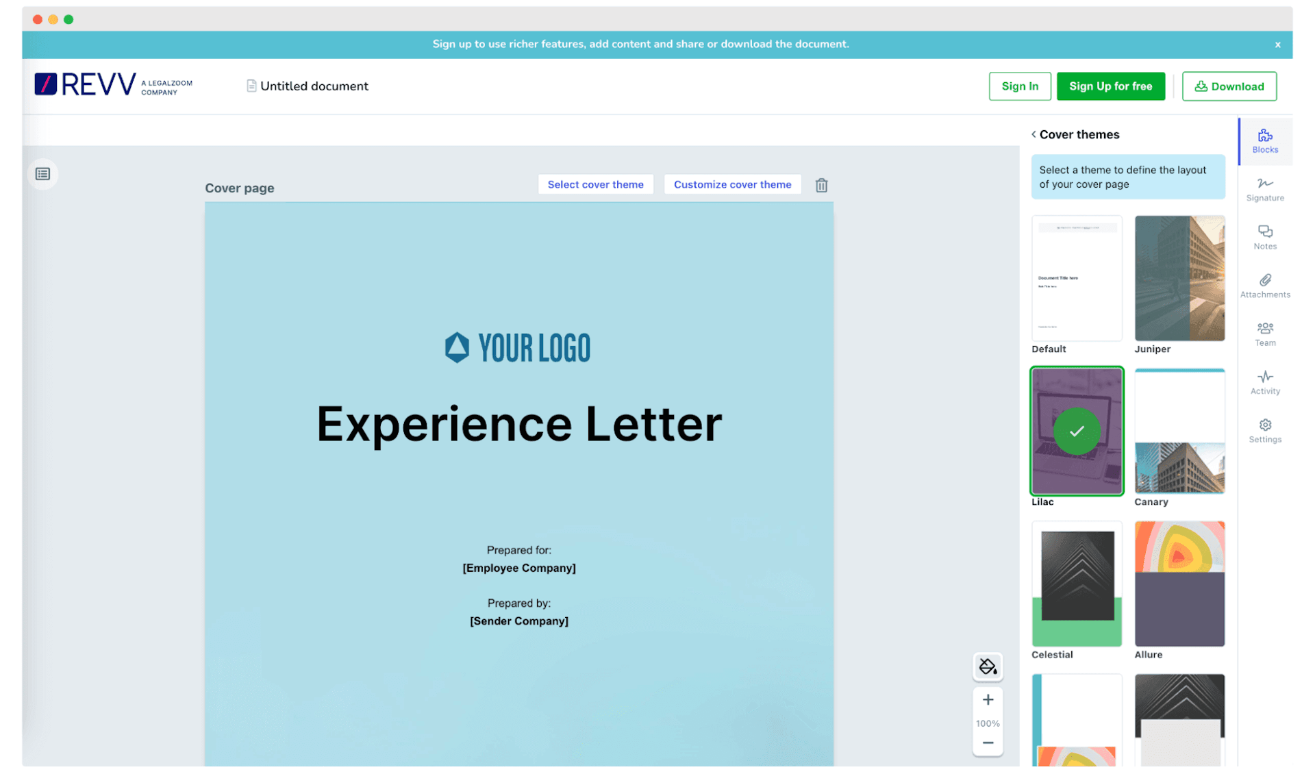 Revv experience letter maker dashboard.