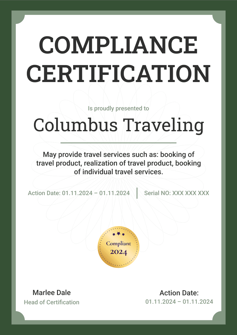 Contemporary and professional compliance certificate template Contemporary and professional compliance certificate template