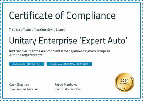 Sophisticated and professional certificate of compliance landscape