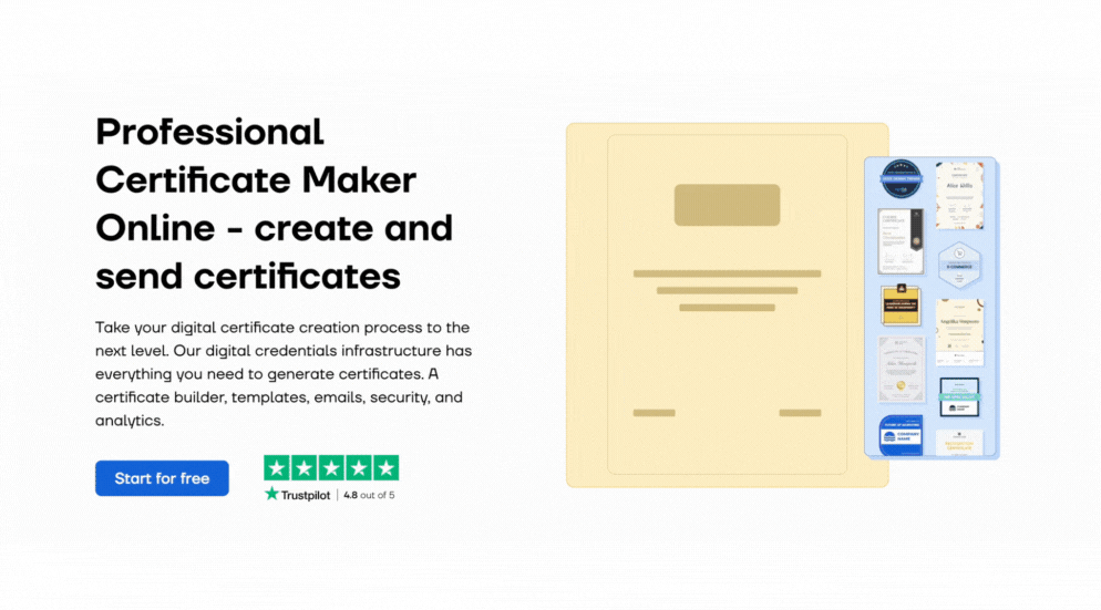 Certifier CTA to start for free as an alternative to creating certificates in Word.