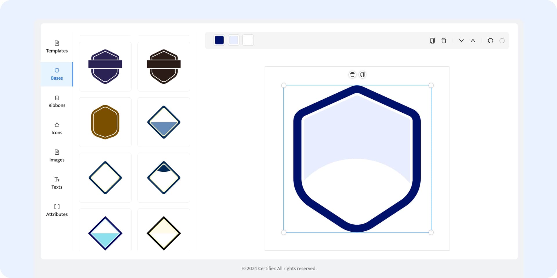 Choosing the badge base in the Certifier builder.