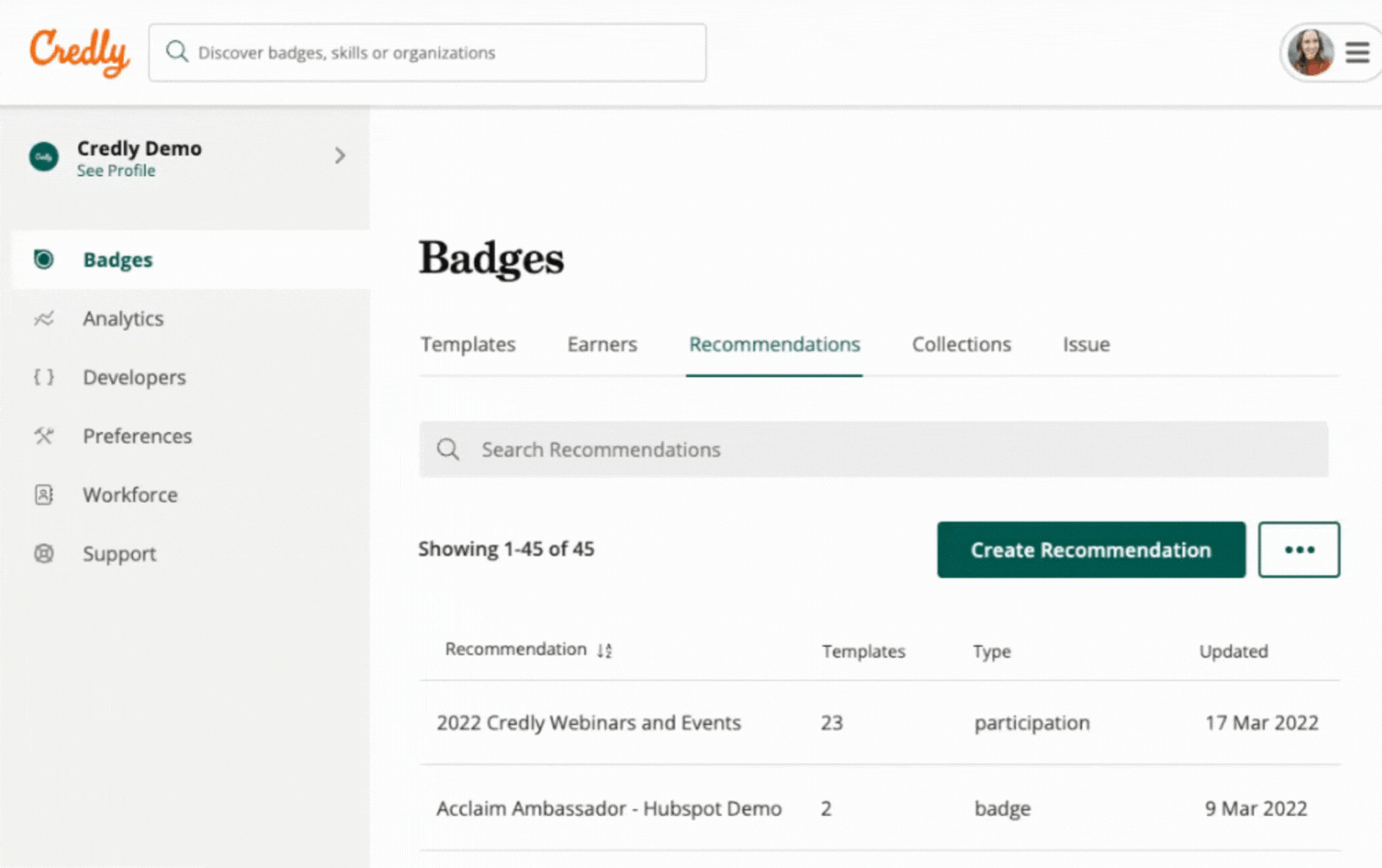 Credly ease of use to manage badges and credentials.