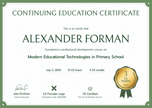 Editable and professional Continuing Education certificate template