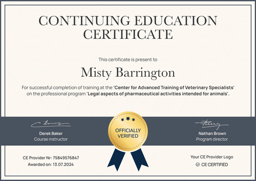 Classic and professional Continuing Education certificate template