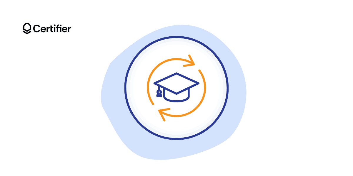 Circle with a mortarboard hat that shows that continuing professional education is an ongoing process.
