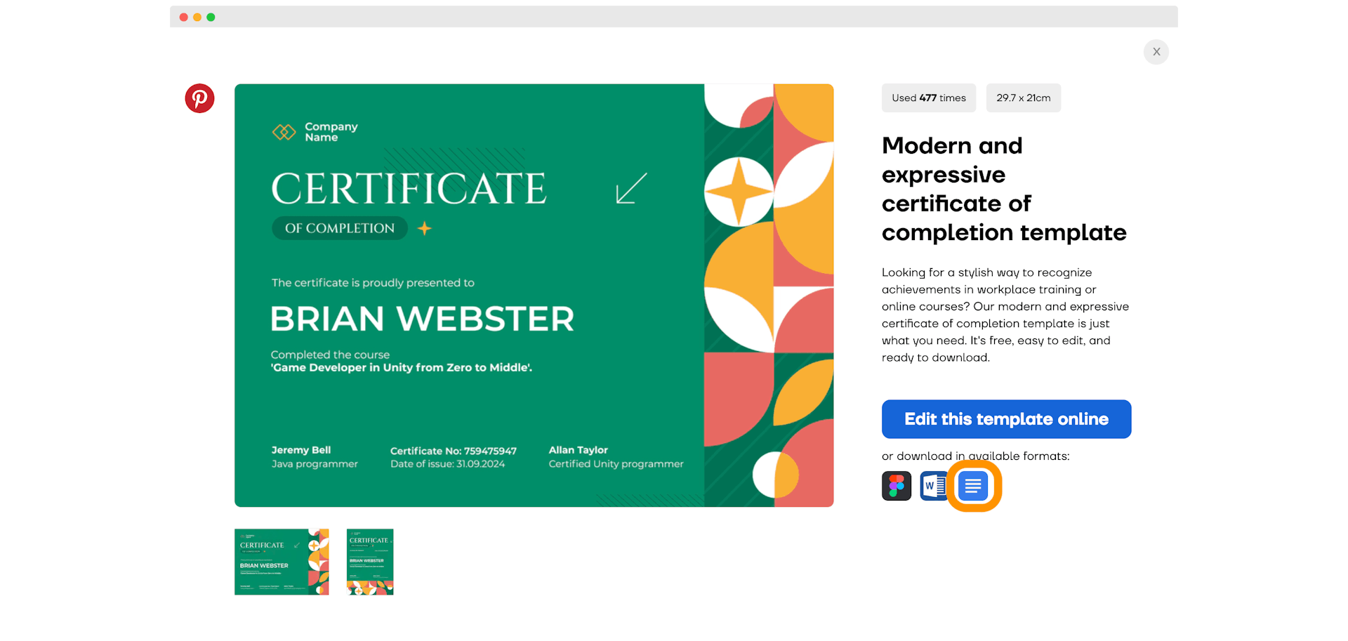 A way to download free certificate template in Google Docs via Certifier.
