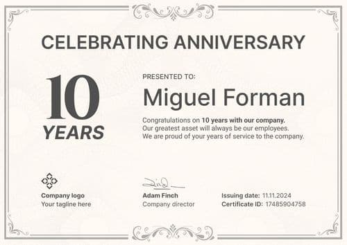 Work Anniversary Certificate Templates Free to Edit Certifier Work Anniversary Certificate Templates Free to Edit Certifier