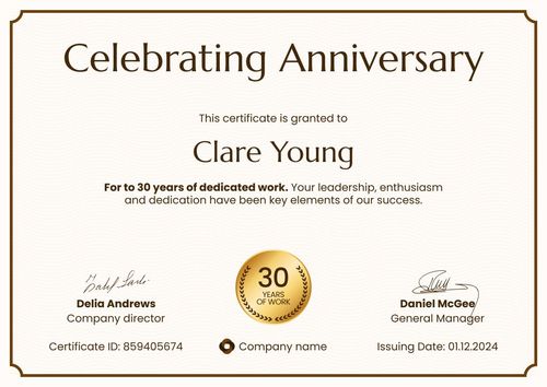 Formal and editable work anniversary certificate template landscape Formal and editable work anniversary certificate template landscape