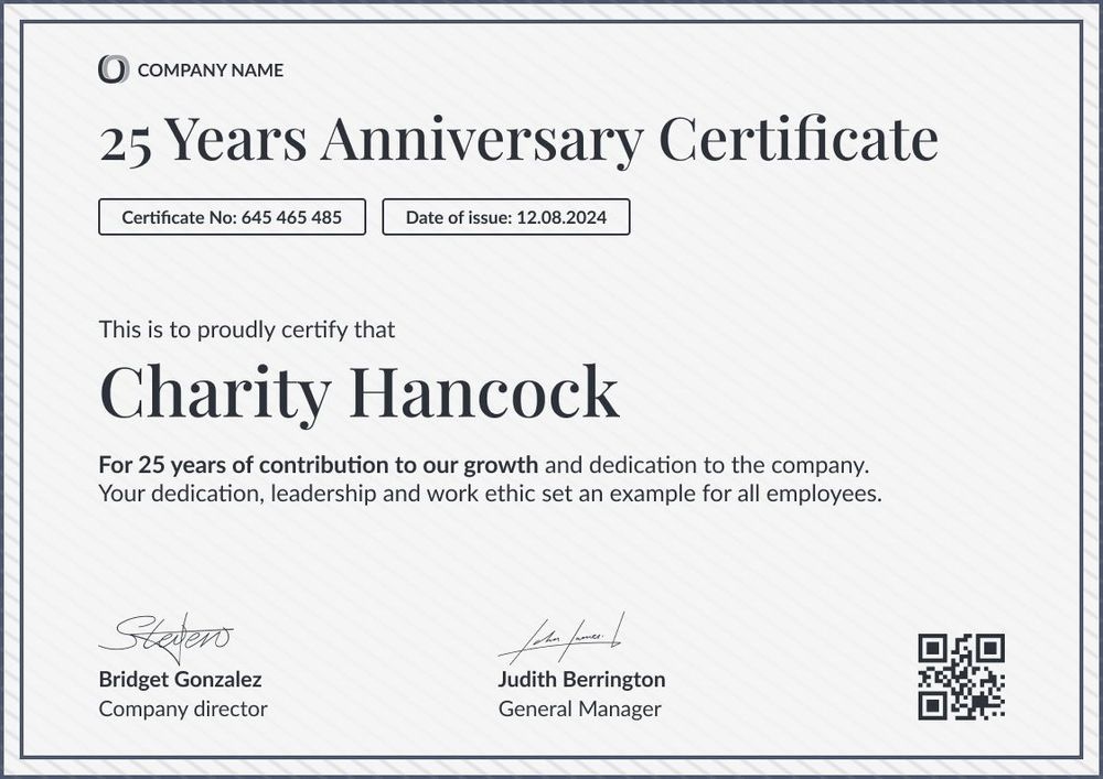 Formal and organized work anniversary certificate template landscape Formal and organized work anniversary certificate template landscape