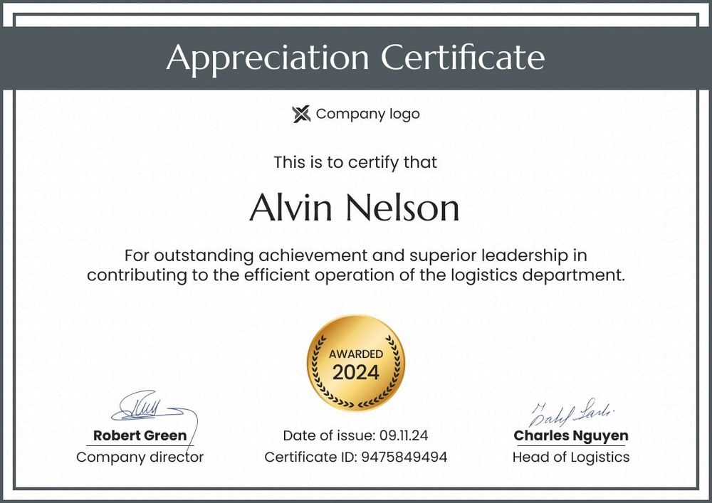 Minimalistic and professional certificate of appreciation landscape Minimalistic and professional certificate of appreciation landscape