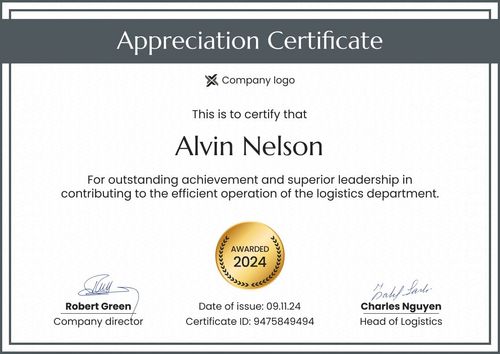 Minimalistic and professional certificate of appreciation landscape Minimalistic and professional certificate of appreciation landscape