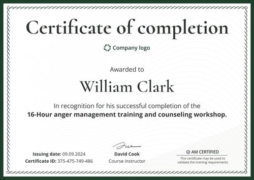 Formal and simple anger management certificate template landscape Formal and simple anger management certificate template landscape