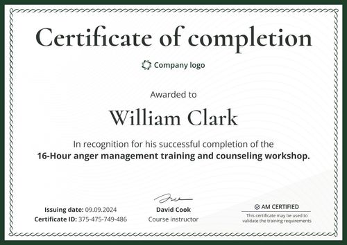 Formal and simple anger management certificate template landscape Formal and simple anger management certificate template landscape