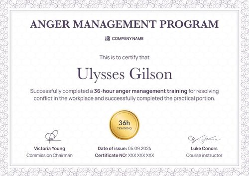 Formal and framed anger management certificate template landscape Formal and framed anger management certificate template landscape