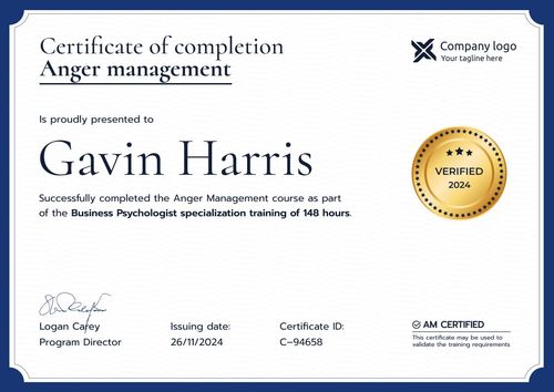 Minimalistic and formal anger management certificate template landscape Minimalistic and formal anger management certificate template landscape