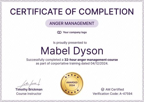 Formal and gentle anger management certificate template landscape Formal and gentle anger management certificate template landscape