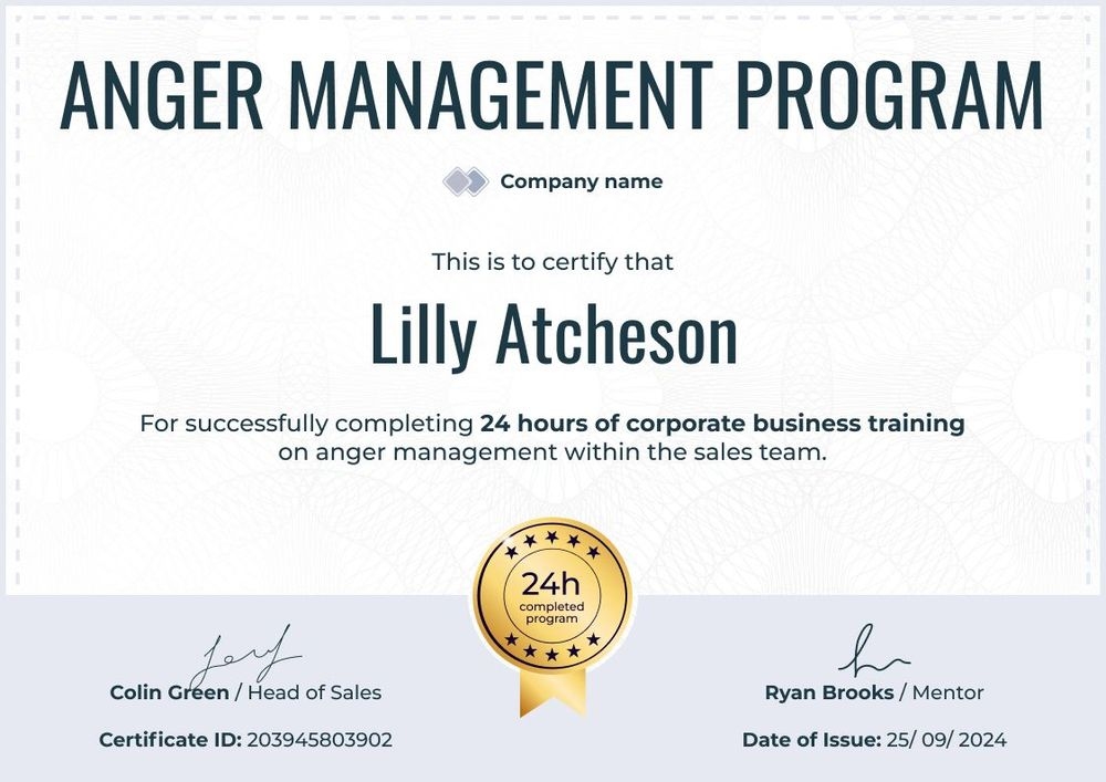 Printable and formal anger management certificate template landscape Printable and formal anger management certificate template landscape