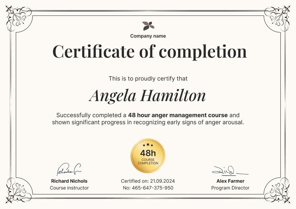 Fine and professional anger management certificate template landscape Fine and professional anger management certificate template landscape