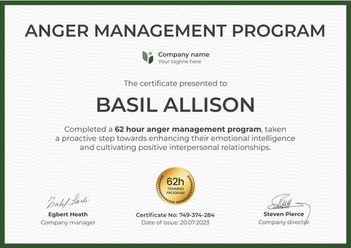 Plain and professional anger management certificate template landscape Plain and professional anger management certificate template landscape