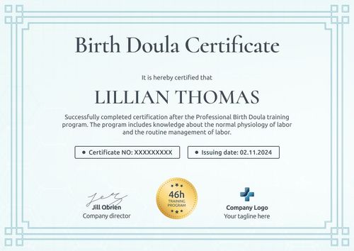 Elegant and professional doula certificate template landscape Elegant and professional doula certificate template landscape